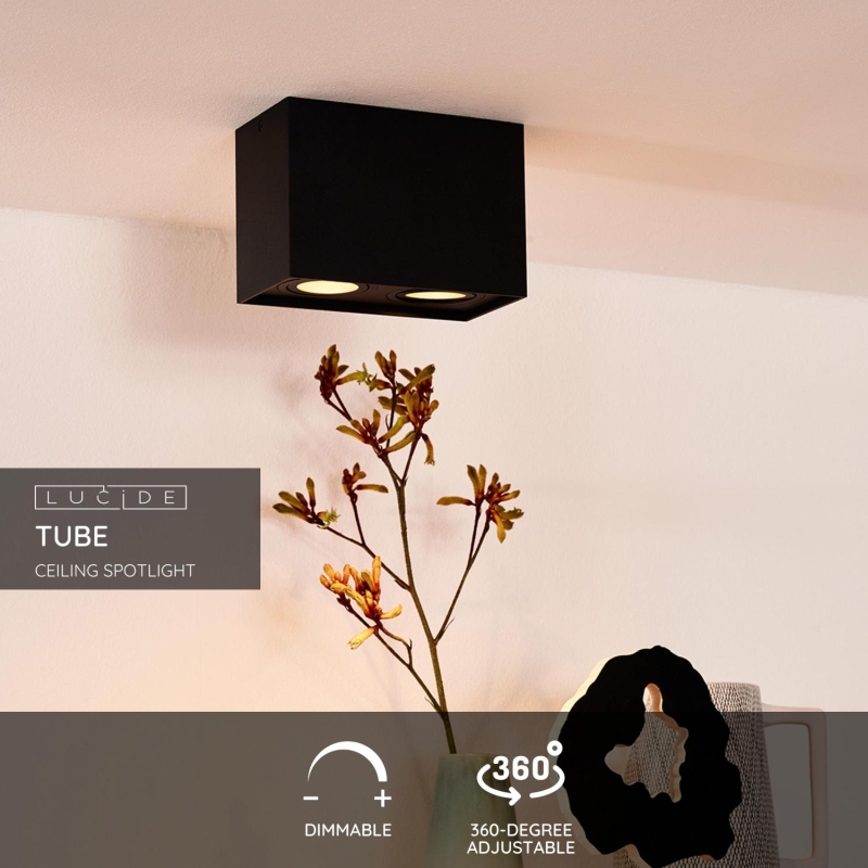 Lucide TUBE - Stropné bodové svietidlo - 2xGU10 - Čierne